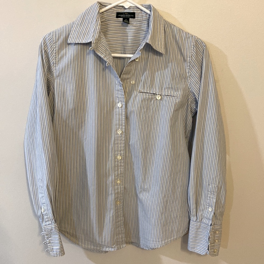 LRL Lauren Jeans Co 100% cotton button down stripes S